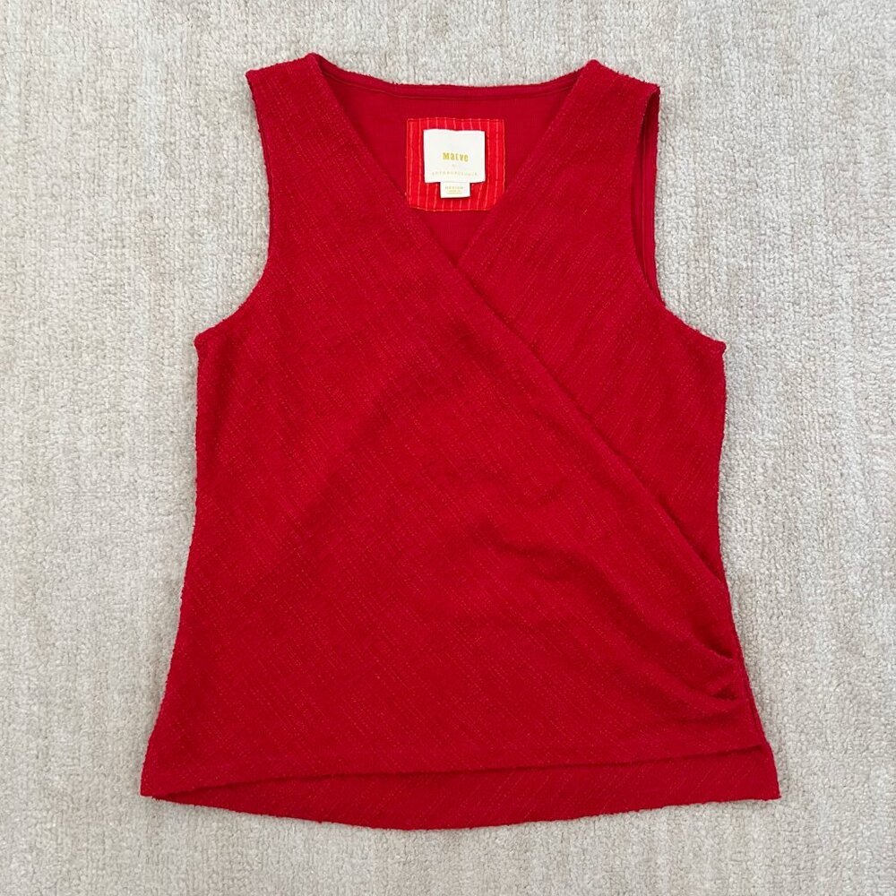 Anthropologie Maeve Red Faux Wrap Sleeveless Knit Tank Top Blouse M